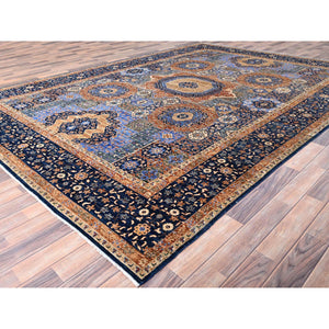 8'9"x12'10" Lapis Blue, 14th Century Mamluk Dynasty Pattern, Vegetable Dyes, Extra Soft Wool, 200 KPSI, Hand Knotted, Oriental Rug FWR515214