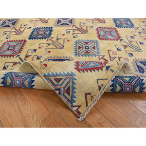 6'1"x9'1" Mellow Yellow, Special Kazak with Southwestern Design, Hand Knotted, Soft Wool, Oriental Rug FWR522078