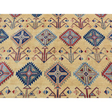 Load image into Gallery viewer, 6&#39;1&quot;x9&#39;1&quot; Mellow Yellow, Special Kazak with Southwestern Design, Hand Knotted, Soft Wool, Oriental Rug FWR522078