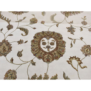 6'x9'2" Timberwolf Gray, Open and Large Leaf and Flower Rajasthan Design, On Clearance, No Border, Wool and Silk, Hand Knotted, Oriental Rug FWR522102