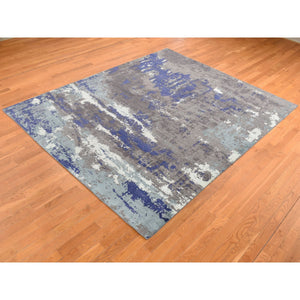 7'10"x10' Ultra Violet Purple, Hand Knotted, Abstract Galaxy Design, Wool and Silk, Oriental Rug FWR522270