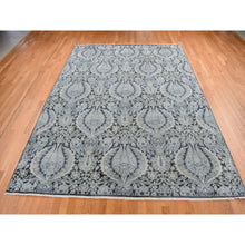 Load image into Gallery viewer, 9&#39;x12&#39;2&quot; Goose Gray, Pure Silk with Textured Wool, Tulip Flower Design, Hand Knotted, Oriental Rug FWR522432