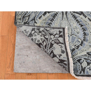 9'x12'2" Goose Gray, Pure Silk with Textured Wool, Tulip Flower Design, Hand Knotted, Oriental Rug FWR522432