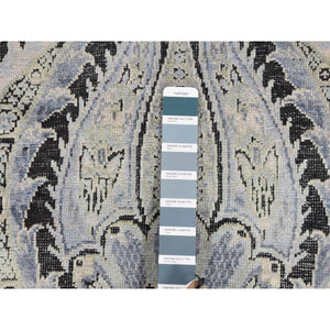 9'x12'2" Goose Gray, Pure Silk with Textured Wool, Tulip Flower Design, Hand Knotted, Oriental Rug FWR522432