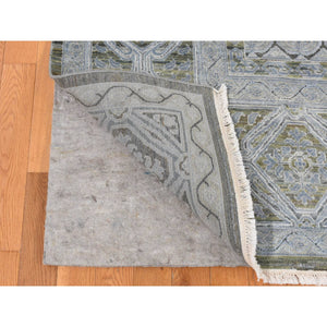 9'x11'7" Cadet Gray, Silk with Textured Wool, Mamluk Design, Hand Knotted, Oriental Rug FWR522450