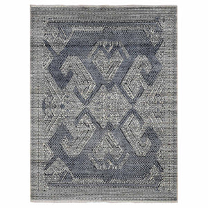 9'x12'3" Vista White, Hand Knotted, Tone on Tone, Pure Silk and Textured Pile, Small Repetitive Design Within A Larger Scale Geometric Motif, Oriental Rug FWR522474