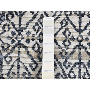 9'x12'3" Vista White, Hand Knotted, Tone on Tone, Pure Silk and Textured Pile, Small Repetitive Design Within A Larger Scale Geometric Motif, Oriental Rug FWR522474