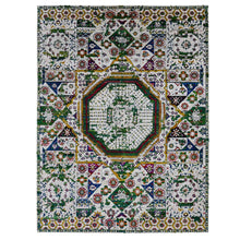 Load image into Gallery viewer, 9&#39;x12&#39;1&quot; Ivory, Sari Silk, Colorful Mamluk Design, Hand Knotted, Oriental Rug FWR522480