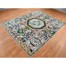 Load image into Gallery viewer, 9&#39;x12&#39;1&quot; Ivory, Sari Silk, Colorful Mamluk Design, Hand Knotted, Oriental Rug FWR522480