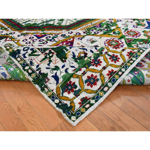 9'x12'1" Ivory, Sari Silk, Colorful Mamluk Design, Hand Knotted, Oriental Rug FWR522480
