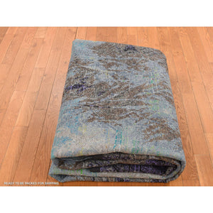 8'9"x11'10" Battleship Gray, Diminishing Coins, Sari Silk with Textured Wool, Hand Knotted, Oriental Rug FWR522582