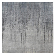Load image into Gallery viewer, 9&#39;x9&#39; Goose Gray, Vertical Ombre Design, Pure Silk, Hand Knotted, Square Oriental Rug FWR522606