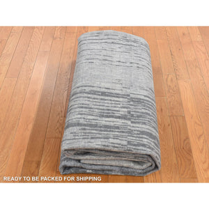 9'x9' Goose Gray, Vertical Ombre Design, Pure Silk, Hand Knotted, Square Oriental Rug FWR522606