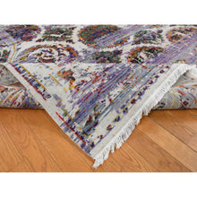 Load image into Gallery viewer, 9&#39;x12&#39; Little Princess Purple, COLORFUL ERASED ROSSETS, Sari Silk with Textured Wool, Hand Knotted, Oriental Rug FWR522696