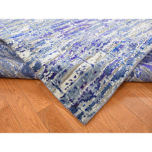 Load image into Gallery viewer, 9&#39;x12&#39;2&quot; Yale Blue with Purple, Diminishing Bricks Design, Sari Silk, Hand Knotted, Oriental Rug FWR522708
