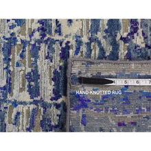 Load image into Gallery viewer, 9&#39;x12&#39;2&quot; Yale Blue with Purple, Diminishing Bricks Design, Sari Silk, Hand Knotted, Oriental Rug FWR522708