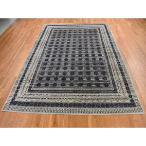 9'x12' Owl Gray, Sheared Low, Distressed Silk, Repetitive Flower Design, Hand Knotted, Oriental Rug FWR522726