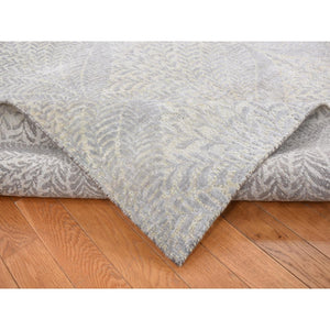 8'10"x12'1" Silver Gray, Gold Leaf Design, Tone on Tone, Pure Silk, Hand Knotted, Oriental Rug FWR522744