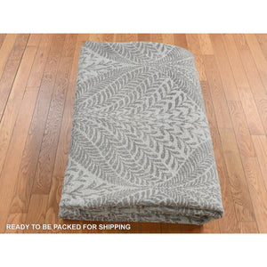 8'10"x12'1" Silver Gray, Gold Leaf Design, Tone on Tone, Pure Silk, Hand Knotted, Oriental Rug FWR522744