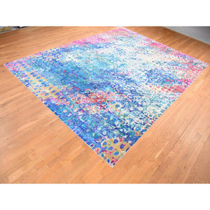 9'1"x12'1" Maya Blue, THE PEACOCK, Colorful, Sari Silk, Hand Knotted, Oriental Rug FWR522828