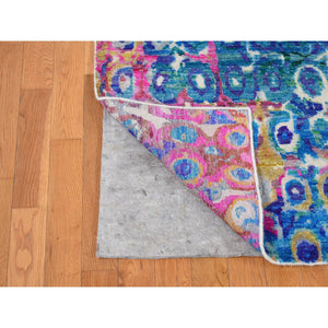 9'1"x12'1" Maya Blue, THE PEACOCK, Colorful, Sari Silk, Hand Knotted, Oriental Rug FWR522828