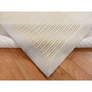 5'5"x8'2" Cream Color, On Clearance, Modern, Cut and Loop Striped Design, Pure Wool, Hand Knotted, Oriental Rug FWR522990