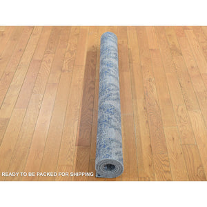 4'9"x7' Medium Gray, ERASED ROSSETS, Silk with Textured Wool, Hand Knotted, Oriental Rug FWR523020