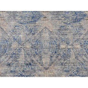 4'9"x7' Medium Gray, ERASED ROSSETS, Silk with Textured Wool, Hand Knotted, Oriental Rug FWR523020