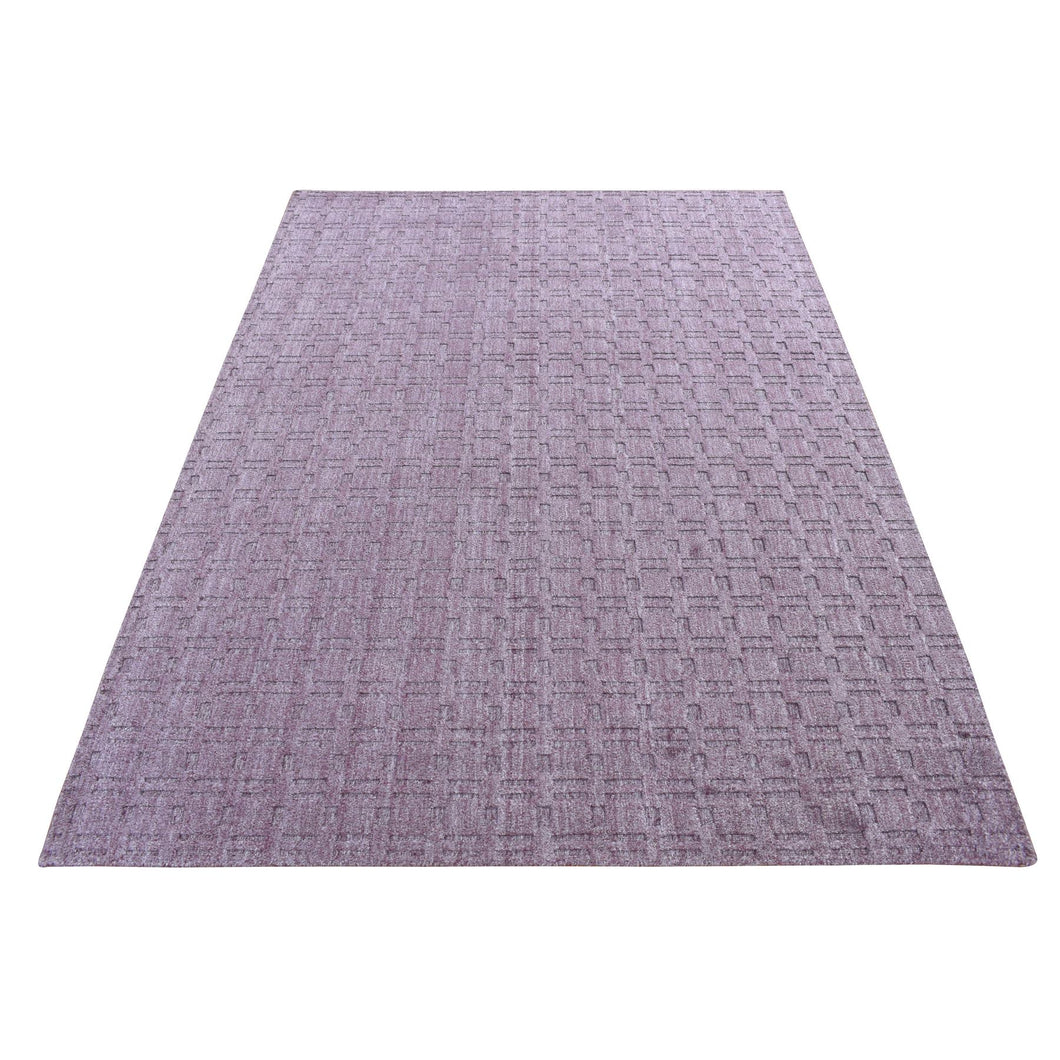 5'x7' Twilight Lavender Purple, Tone on Tone Design, 100% Wool, Hand Loomed, Oriental Rug FWR523050