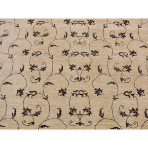 4'7"x6'4" Beige, scroll and branch design, tone on tone, Hand Knotted Pure Wool Oriental Rug FWR523194