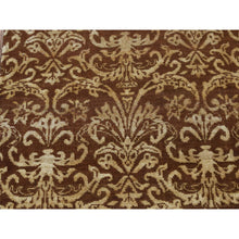 Load image into Gallery viewer, 2&#39;6&quot;x7&#39;9&quot; Cafe Noir Brown, Abarasque Design Tone on Tone, Wool and Silk, Handmade, Runner Oriental Rug FWR523260