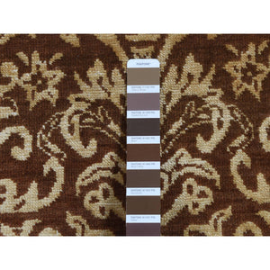2'6"x7'9" Cafe Noir Brown, Abarasque Design Tone on Tone, Wool and Silk, Handmade, Runner Oriental Rug FWR523260