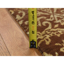 Load image into Gallery viewer, 2&#39;6&quot;x7&#39;9&quot; Cafe Noir Brown, Abarasque Design Tone on Tone, Wool and Silk, Handmade, Runner Oriental Rug FWR523260