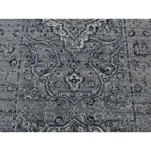 Load image into Gallery viewer, 2&#39;9&quot;x7&#39;10&quot; Battleship Gray, Broken Persian Erased Medallion Design, Pure Silk with Textured Wool, Hand Knotted, Runner Oriental Rug FWR523272