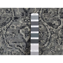Load image into Gallery viewer, 2&#39;9&quot;x7&#39;10&quot; Battleship Gray, Broken Persian Erased Medallion Design, Pure Silk with Textured Wool, Hand Knotted, Runner Oriental Rug FWR523272