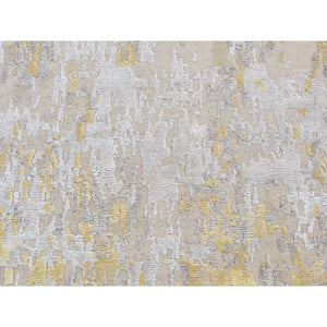 2'4"x7'10" Beige, Hi-Lo Pile, Abstract Design, Wool and Silk, Hand Knotted, Runner Oriental Rug FWR523278