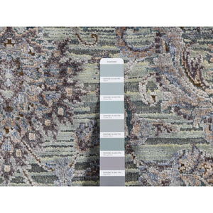 4'1"x6'2" Laurel Green, Pure Silk with Textured Wool, Mughal Design, Hand Knotted, Oriental Rug FWR523302
