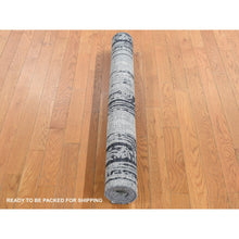 Load image into Gallery viewer, 4&#39;x6&#39;3&quot; Ash Gray, The Cane Design, Pure Silk With Textured Wool, Hand Knotted, Oriental Rug FWR523308