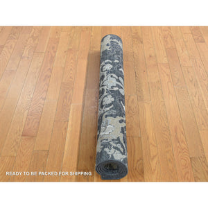 4'x6'3" Thunder Gray, Hunting Design, Silk with Textured Wool, Hand Knotted, Oriental Rug FWR523314