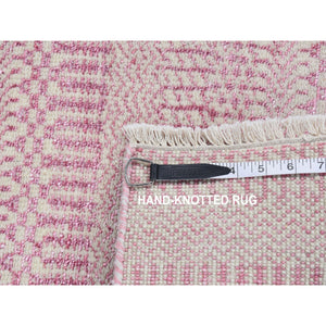 2'7"x7'9" Blush Pink, Grass Design, Gabbeh, Wool and Silk, Hand Knotted, Runner Oriental Rug FWR523344