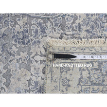 Load image into Gallery viewer, 2&#39;5&quot;x10&#39; Battleship Gray, Broken and Erased Persian Design, Pure Silk, Hand Knotted, Runner Oriental Rug FWR523440