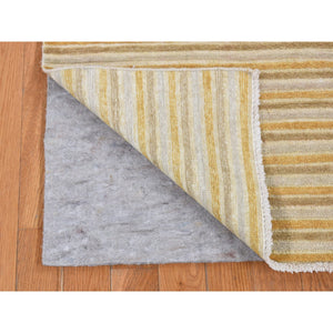 2'7"x8'6" Hunyadi Yellow, Pure Wool, Modern Gabbeh Striped Design, Handmade, Runner Oriental Rug FWR523446