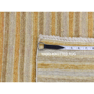 2'7"x8'6" Hunyadi Yellow, Pure Wool, Modern Gabbeh Striped Design, Handmade, Runner Oriental Rug FWR523446