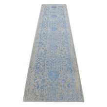 Load image into Gallery viewer, 2&#39;5&quot;x10&#39;1&quot; Baby Eyes Blue, Jacquard Hand Loomed, Wool and Art Silk, Pomegranate Design, Runner Oriental Rug FWR523482
