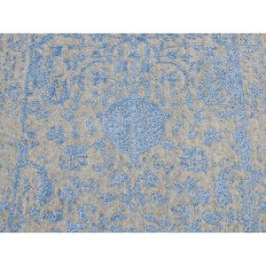2'5"x10'1" Baby Eyes Blue, Jacquard Hand Loomed, Wool and Art Silk, Pomegranate Design, Runner Oriental Rug FWR523482