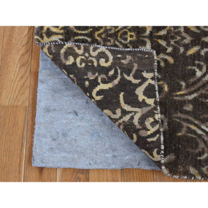 2'x9'10" Taupe Brown, Hand Knotted, Damask Tone on Tone, Wool and Silk, Runner Oriental Rug FWR523512