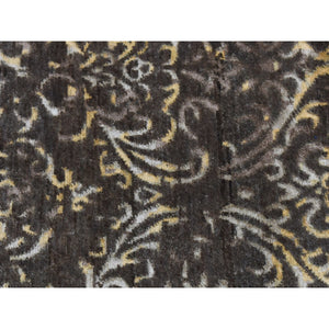 2'x9'10" Taupe Brown, Hand Knotted, Damask Tone on Tone, Wool and Silk, Runner Oriental Rug FWR523512