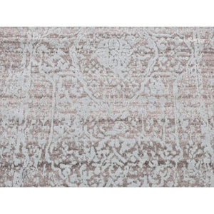 2'6''x10' Nyanza Green, Broken and Erased Persian Design, Hand Knotted, Wool and Silk, Runner Oriental Rug FWR523518