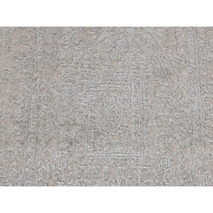 2'5"x10' Parchment White, Wool and Plant Based Silk, Fine Jacquard Hand Loomed with Erased Design, Runner Oriental Rug FWR523578