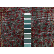 Load image into Gallery viewer, 2&#39;6&quot;x9&#39;10&quot; Medium Jungle Green, Vintage Look Mamluk, Zero Pile, Shaved Low, Worn Wool, Hand Knotted, Runner Oriental Rug FWR523590